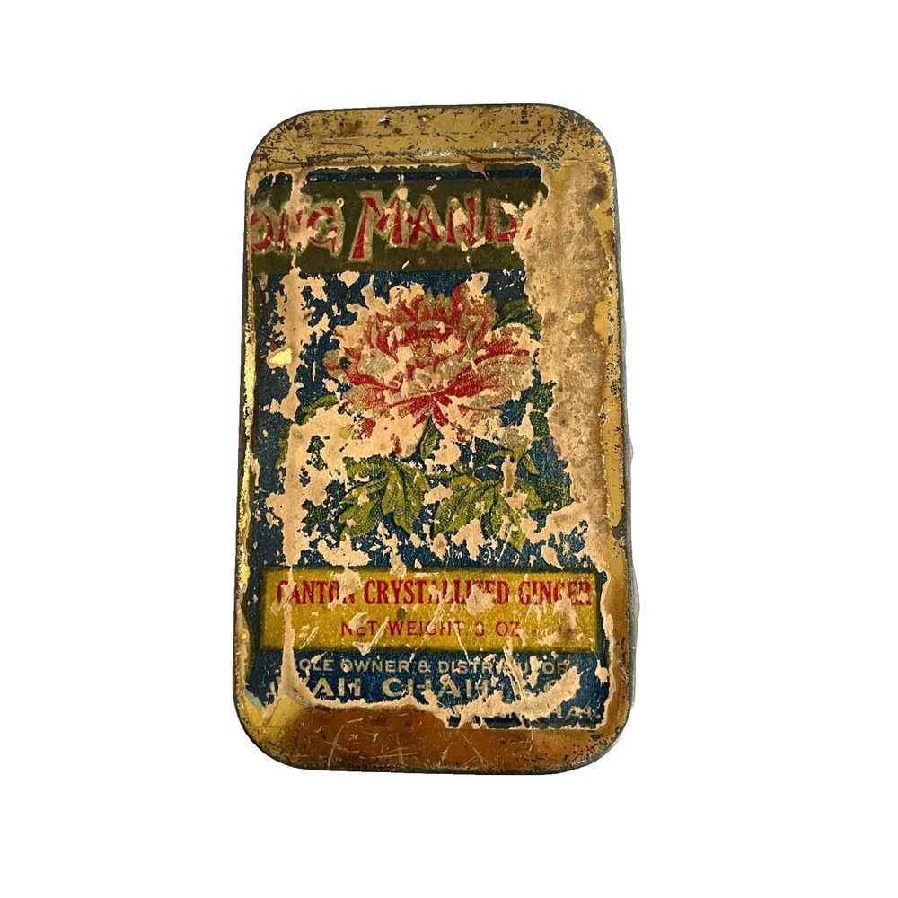 Vintage Tong Mandarin Canton Crystallized Ginger Can 3 Oz Tin Peony Kitchy